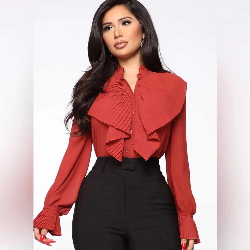 LOOKING FOR MY CHECK RUFFLE shirt white - Picture 4 of 5